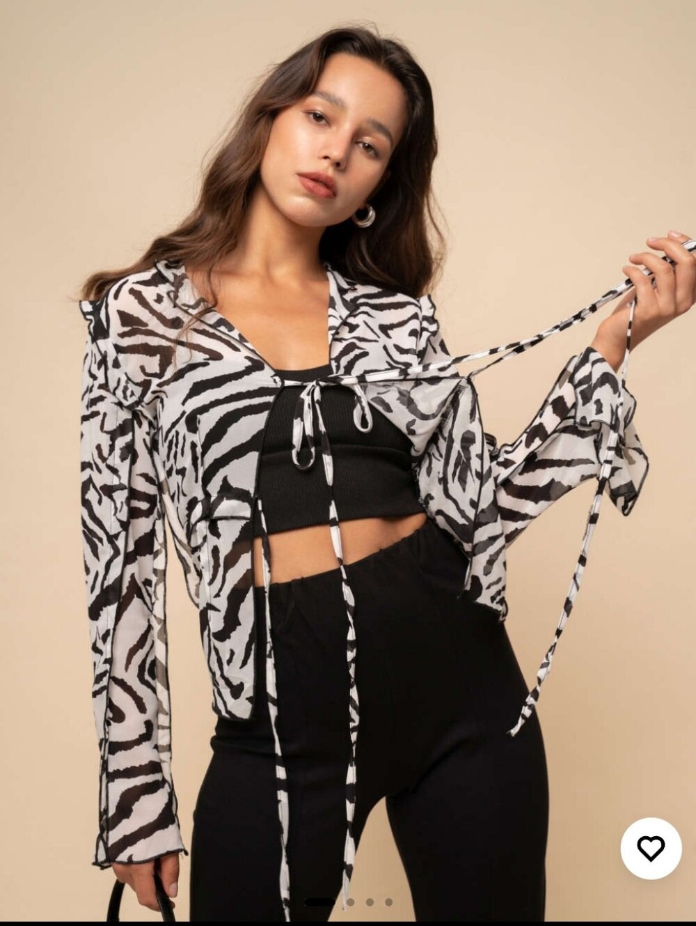CIDER Black and White Zebra Tie-Front Blouse S